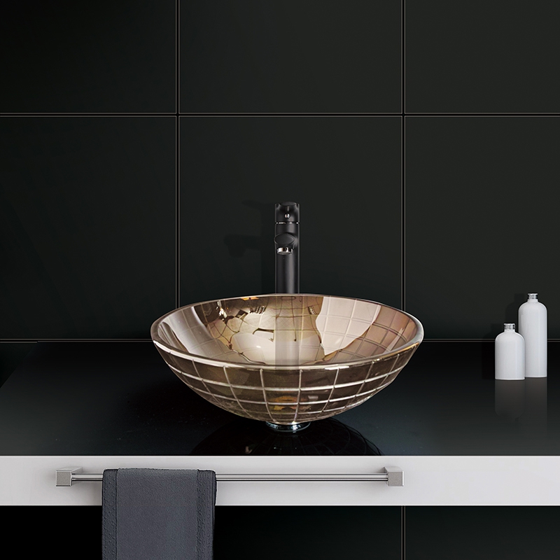 Round Glass Basin Bathroom Sink Modern Style Design Brown Color
